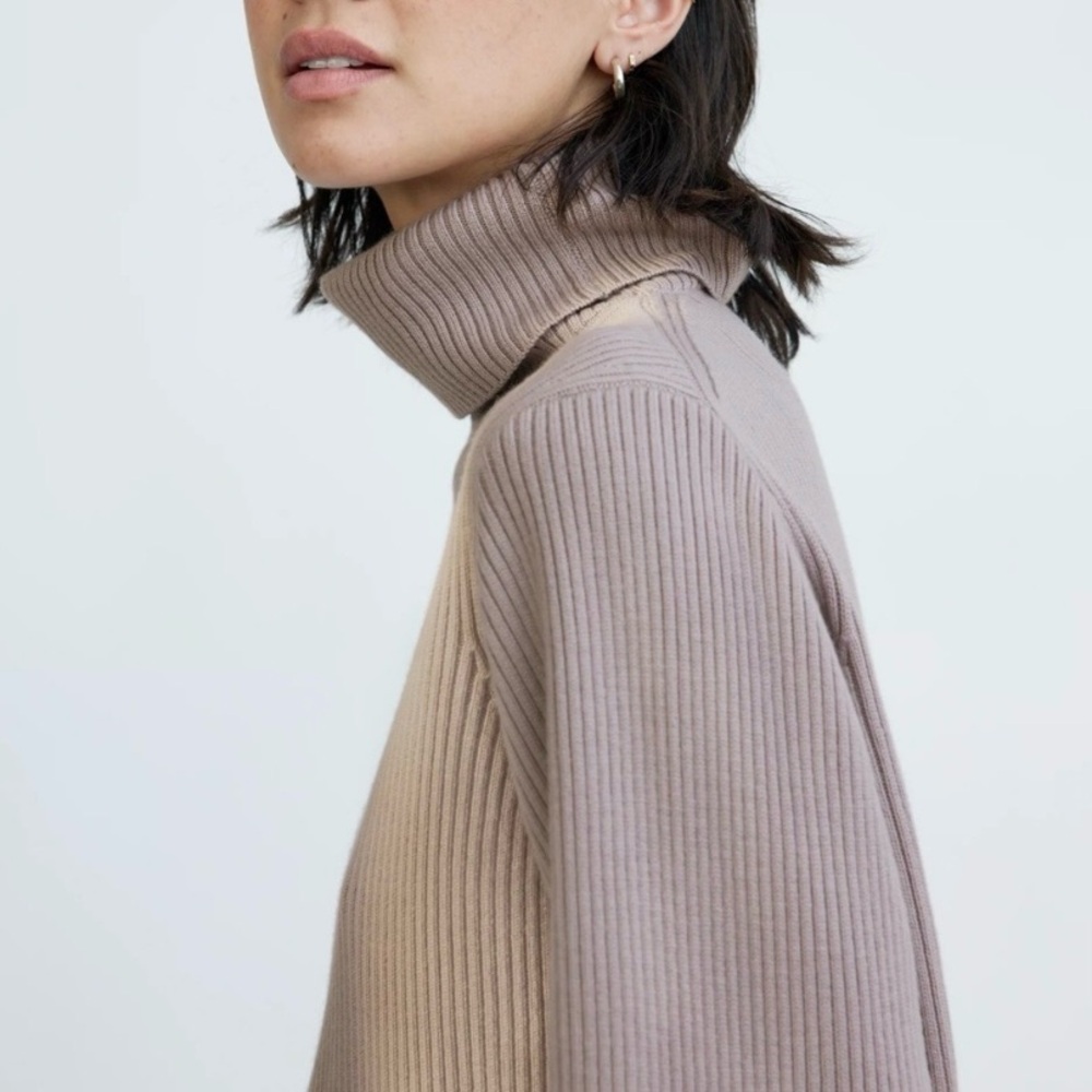 Aritzia wilfred rebecca ribbed turtleneck merino wool sweater grey beige - Picture 2 of 8